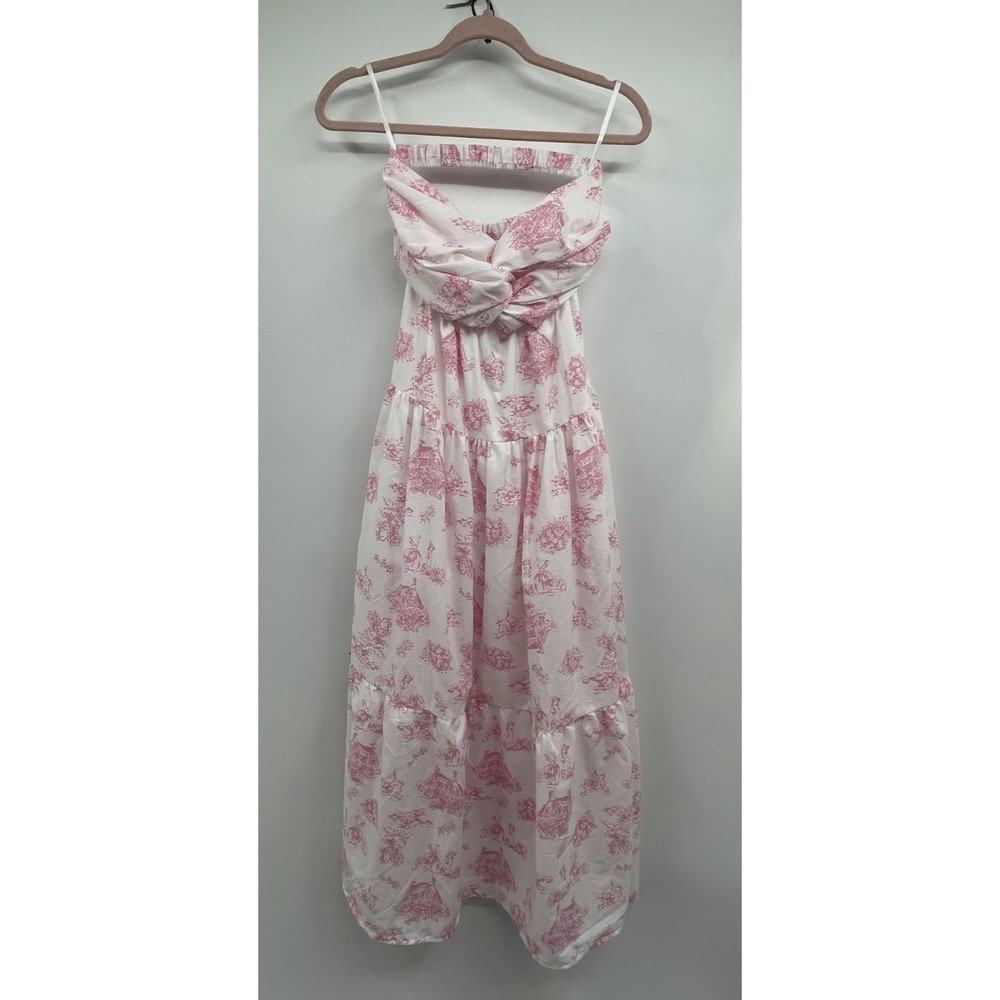 True Dress Women's Small White Pink Floral Twisted Front Tiered Cottage Core NWT